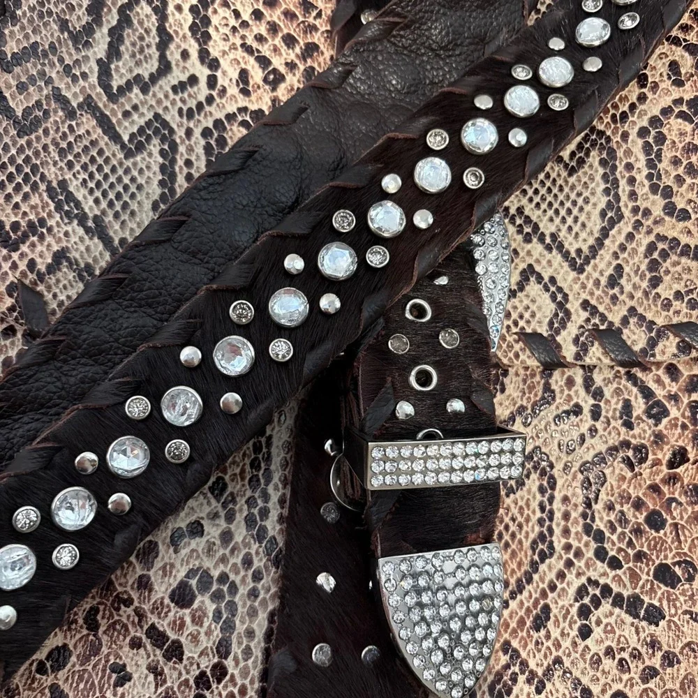 Charm‎ & Luck Genuine Leather Hobo Snakeskin Bag Rhinestone Cowgirl Festival